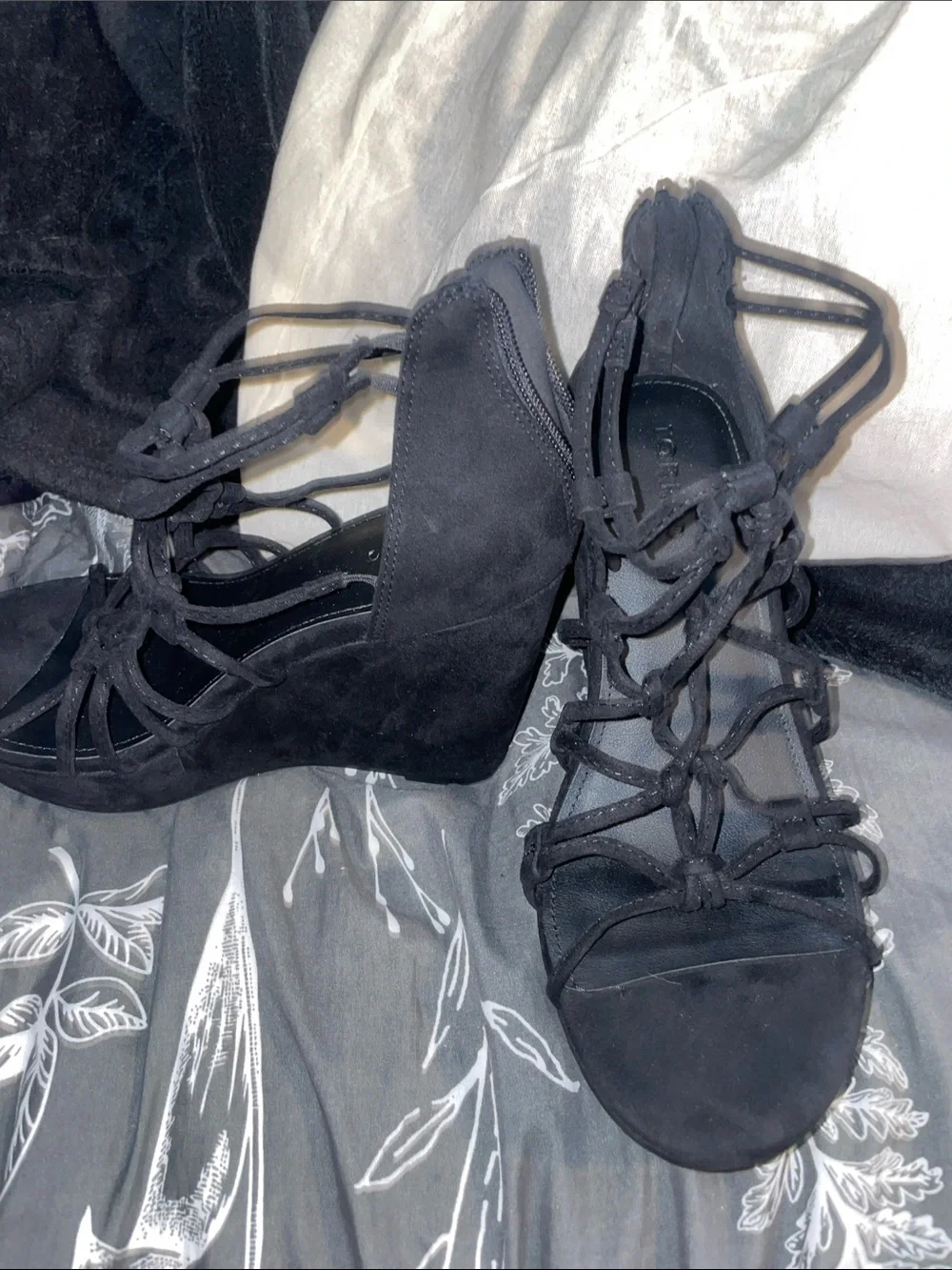 torrid Black Lace-Up Suede Wedge Sandals